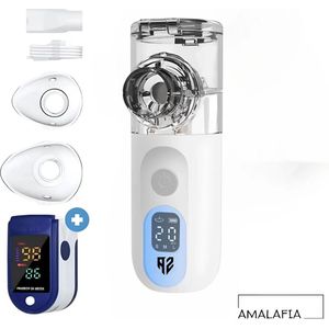 Aerosoltoestel -Inhalator - Vernevelaar - Gezichtsstomer - Nebulizer - Ultrasone Vernevelaar - Led Display - Blauw - GRATIS OXIMETER- 3 standen - Oplaadbaar -Inhalatieapparaat voor Kinderen, Volwassenen & Baby’s - Amalafia® - Moederdag