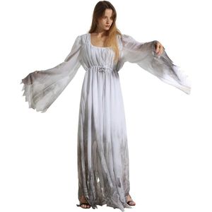 Gothic Victoriaans kostuum wit, chique jurk voor volwassenen met spookachtige uitstraling