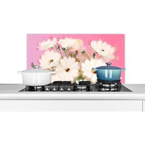 Spatscherm keuken 80x40 cm - Kookplaat achterwand Bloemen - Vaas - Planten - Wit - Muurbeschermer - Spatwand fornuis - Hoogwaardig aluminium