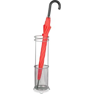 Relaxdays paraplubak - 52,5xØ16 cm - metaal - rond - voor paraplu's en wandelstokken - modern mesh design - zilver