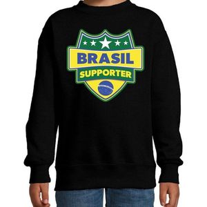 Brasil supporter schild sweater zwart voor kinderen - Brazilie landen sweater / kleding - EK / WK / Olympische spelen outfit 110/116