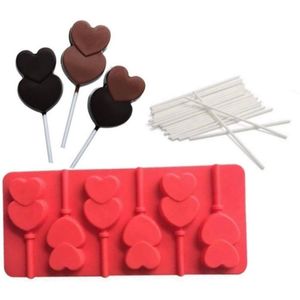 Siliconen Chocolade Mal hartjess - Chocolade Maken - Bakvorm - Ijsvorm - Banket - hartjes lollyvorm - Siliconen Chocoladevorm - Bonbonvorm - + 12 Stokjes - Ijsblokjesvorm - Valentijn -
