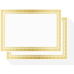Blank Certificaat Papier (50 Pak) – Wit A4 Oorkonde Certificaat Papier Met Gouden Folie Rand – Laserjet Printer Compatibele Vellen Voor Collega’s, Examens, Scholen, Diploma’s En Meer