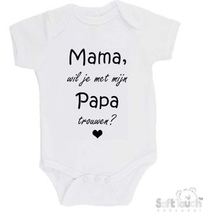 100% katoenen Romper "Mama, wil je met mijn Papa trouwen?" Unisex Katoen Wit/zwart Maat 68/74