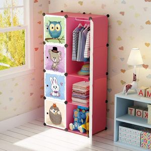 Cartoon Kledingkast modulaire opbergkast robuust en veilig voor kinderen 6 dobbelstenen en 1 ophanggedeelte roze 75 x 47 x 147 cm Kledingkast