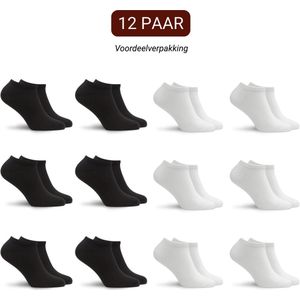 Sukats® 12 Paar Sneakersokken - Maat 47-50 - Zwart en Wit - Heren sokken - Enkelsokken heren - Meerdere maten en kleuren - Korte sokken - Naadloos