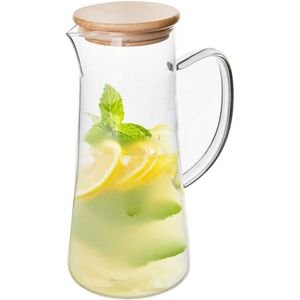 Karaf Glas met Bamboe Deksel 1,35 l - Kan - Waterkaraf voor Fruitwater - Waterkan - Drinkkan