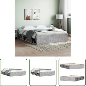 The Living Store Slaapkamer Bedframe - Hout - 203 x 163 x 35 cm - Betongrijs