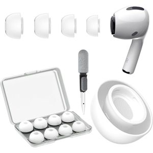 Namajunas - 4 Paar Vervangende Oordopjes Tips Geschikt voor AirPods Pro Gen 1 & 2 - Siliconen Oordopjes - AirPods Pro vervangende oortips - Met Ruisonderdrukkingsgat - Draagbare Opbergdoos - Oordopjes cleaning pen 3 in 1 - Maat S/M/2*L - Wit
