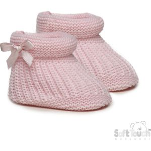Soft Touch Babyslofjes Gebreid Met Strikje (Zijkant) New Born 0-3 Maanden Roze