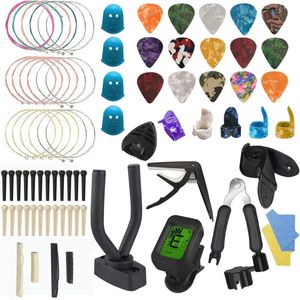 Gitaar Accessoires Set - 61 Stuks Inclusief Gitaarstemmer, Capo, Muurbeugel, Snaren en Plectrums