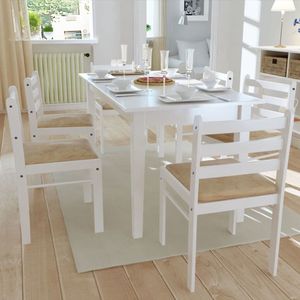 vidaXL Eetkamerstoelen 6 st massief hout wit Eetkamerstoelen - Houten Stoelen - Witte Stoelen - Landelijke Stoelen - Vintage Stoelen