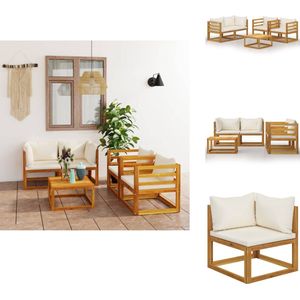 vidaXL Tuinset - Tuinsets - Tuinmeubelset - Tuinmeubelsets - 5-delige Loungeset met kussens massief acaciahout crème