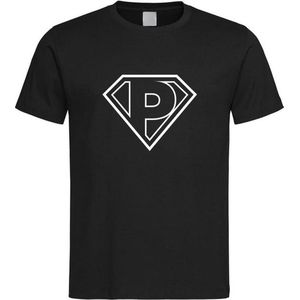 Zwart t-Shirt met letter P “ Superman “ Logo print Wit Size XXL