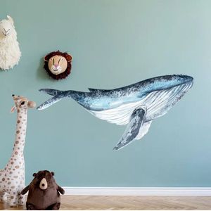 Walvis sticker - Kinderkamer Muurstickers - Oceaan - Speelgoed - kinderkamer accessoires - Waterverf