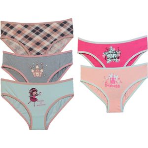 VANILLA – Meisjesondergoed, meisjes slip – 5 pack - Egyptisch katoen – Roze,Blauw,Grijs – 6/7 jaar – Bi4576