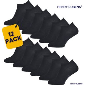 Henry Rubens® Sneakersokken Katoen - Enkelsokken Heren & Dames - 12 Paar - Zwart - Maat 35-38 - Korte sokken