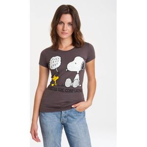 Logoshirt - Vrouwen T-shirt - Donkergrijs - Snoopy - Peanuts - Chicks Are Confusing