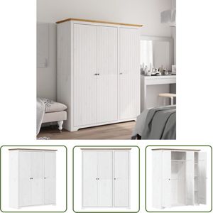 The Living Store Kledingkast BODO 146x53,5x173 cm massief grenenhout wit bruin - Klassieke Kledingkast - Houten Kledingkast - Vintage Kledingkast - Garderobe - Opslagoplossing