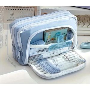 JoeBeeJoe Multi Etui / Schrijfwarentas / Etui voor tekenen en schrijven / Make-up tas / Toilettas / Grote capaciteit / Schoolartikel / Kantoorartikel / licht blauw