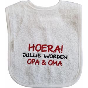 Witte slab met ""Hoera! Jullie worden opa & oma