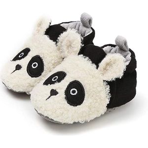 Babyslofjes - Antislip – Fleece voering - Slofjes voor je baby, dreumes voor jongens en meisjes – 6-12 Maanden (12cm) – Zwart – Wit - Panda