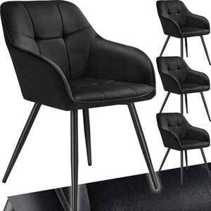 tectake® Eetkamerstoel - Fluweellook - Zwart - Set van 4