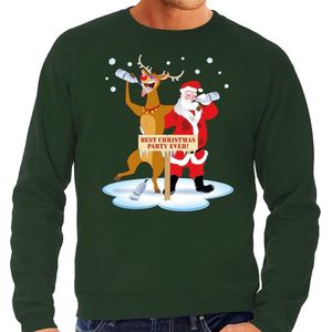 Grote maten foute kersttrui / sweater dronken kerstman en rendier Rudolf - groen voor heren - Kersttruien / Kerst outfit XXXXL