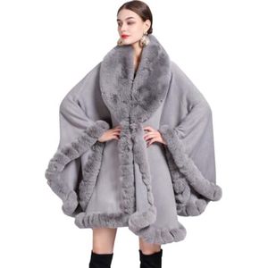 Dames poncho cape winter gebreide jas met imitatiebont