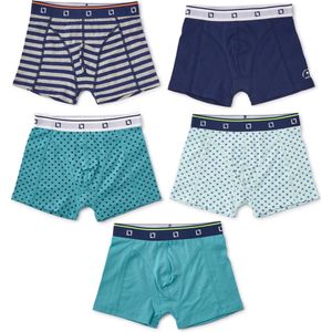 Little Label Ondergoed Jongens - Onderbroeken Jongens Maat 98-104 - wit, blauw, aqua - Zachte BIO Katoen - 5 Stuks - Boxershorts - Print
