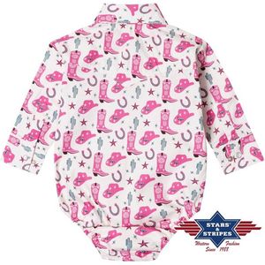 Stars & Stripes - Baby Cowgirl - rompertje - boots - roze - 3-6 maanden