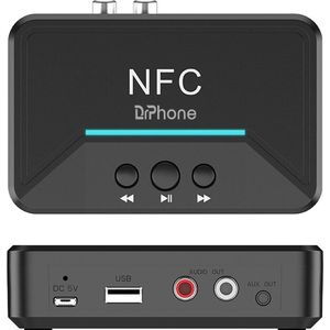 DrPhone DBR3 NFC Draadloze Bluetooth 5.0 EDR Audio Ontvanger met 3.5mm jack/ RCA / AUX + USB - HiFi Stereo Adapter – Zwart