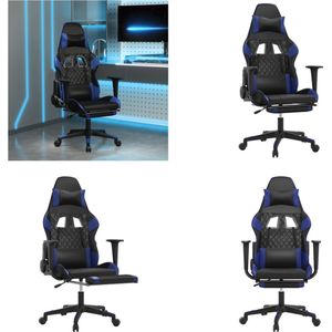 vidaXL Massage gamestoel met voetensteun kunstleer zwart en blauw - Gamingstoel - Gamingstoelen - Televisiestoel - Racingstoel