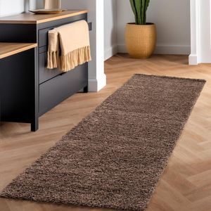 Modern hoogpolig tapijt 80 x 150 cm - Wasbaar taupe shaggy vloerkleed voor woonkamer, slaapkamer en eetkamer