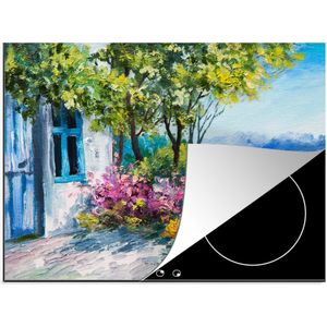 KitchenYeah® Inductie beschermer 70x52 cm - Schilderij - Planten - Bloemen - Huis - Olieverf - Kookplaataccessoires - Afdekplaat voor kookplaat - Inductiebeschermer - Inductiemat - Inductieplaat mat