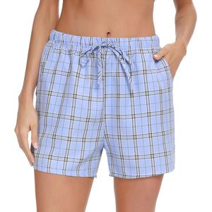 Dames Plaid Katoen Slapen Shorts met Zakken en Koord