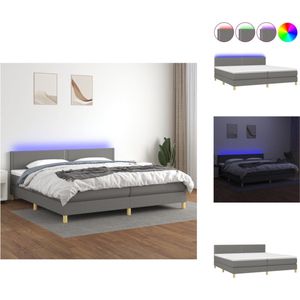 vidaXL Boxspring Bed - LED - Donkergrijs - 203x200x78/88 cm - Met verstelbaar hoofdbord - Pocketvering matras - Huidvriendelijk topmatras - Inclusief LED-strips - Bed