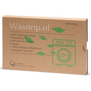 Wasstrips kokosnoot – 32 sheets/wasjes - wasmiddel voor alle wasmachines - wasmiddeldoekjes voor alle kleuren was - voor koud en warm wassen - plastic vrij en CO2 neutraal