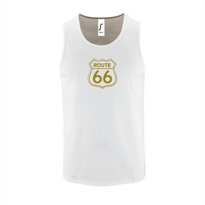 Witte Tanktop sportshirt met ""Route 66"" Print Goud Size XXL