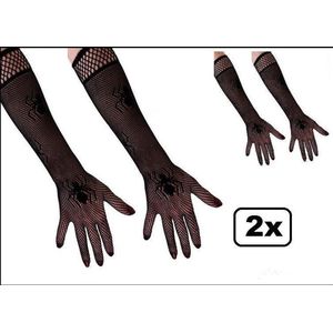 2x Paar nethandschoenen met spinnen zwart - halloween horror griezel spin net handschoen creepy dieren