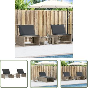 The Living Store Ligbed Set PE-rattan Lichtgrijs 70 x 98 cm - Verstelbare Rugleuning