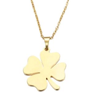 Fako Bijoux - Ketting Met Hanger - Stainless Steel - RVS - Staal - Klavertje Vier - Goudkleurig