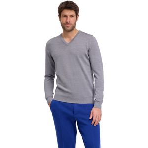 FALKE Basic New Merino V-Neck elegante klassieker wol trui heren grijs - maat XL