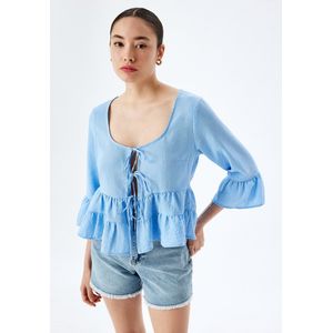 Korte mouw Kanten kraag Kurzarmbluse