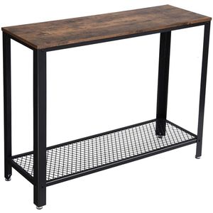 Wandtafel - Bijzettafel - Sidetable – Halftafel - Loft Industrieel Design - Metalen Frame & Rustiek Blad – Voor Hal, Woonkamer, Entree & Keuken – Compact & Multifunctioneel – 101,5x35x80 cm