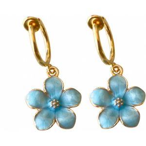 Klem oorbellen blauwe bloem goudkleurig Chimay