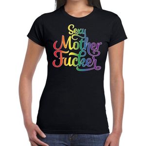 Gay pride Sexy mother fucker t-shirt - zwart regenboog shirt voor dames - Gaypride L