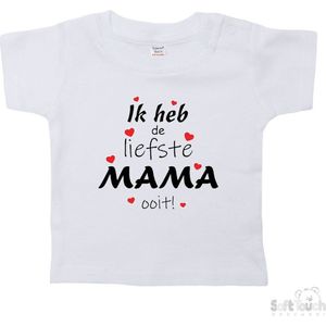 Soft Touch T-shirt Shirtje Korte mouw ""Ik heb de liefste mama ooit!"" Unisex Katoen Wit/zwart/roze Maat 62/68