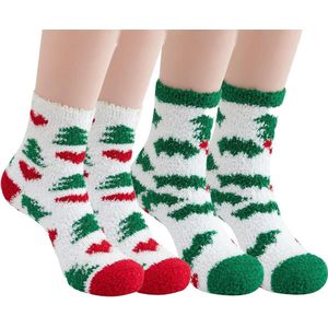 Allecto plus - Kerstsokken voor dames | 2 paar wintersokken | Pluizige kerstcadeau pantoffels | Dikke huissokken | Warme huissokken in diverse kleuren