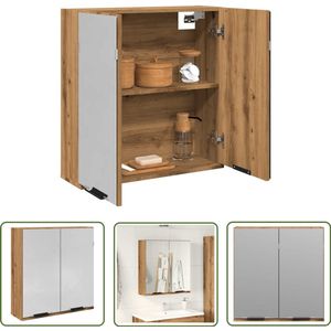 The Living Store Badkamerspiegelkast 64x20x66,5 cm bewerkt hout artisanaal eiken - Badkamerkast - Badkamerrspiegel - Badkamermeubilair - Houten Badkamerkast - Vintage Badkamerkast